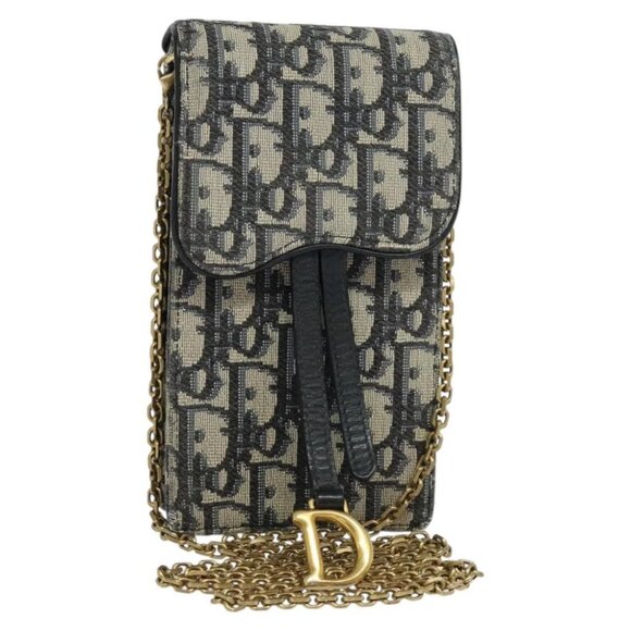 Christian Dior Oblique Chain Trotter Canvas Shoulder Bag Navy - Picture 1 of 16